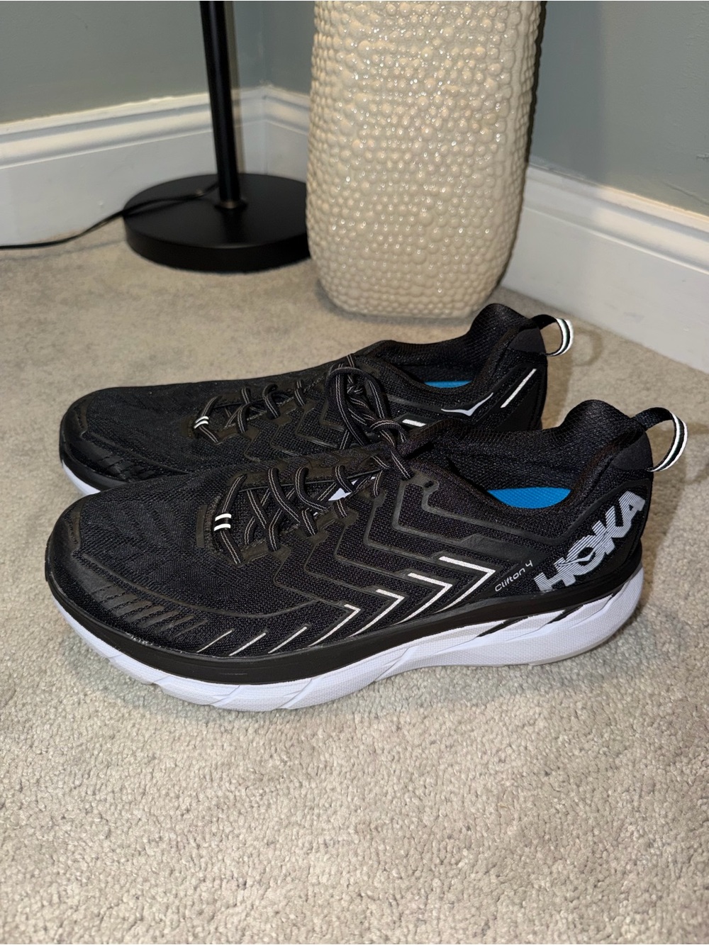 Hoka Black and White Men's Athletic Running Shoes
